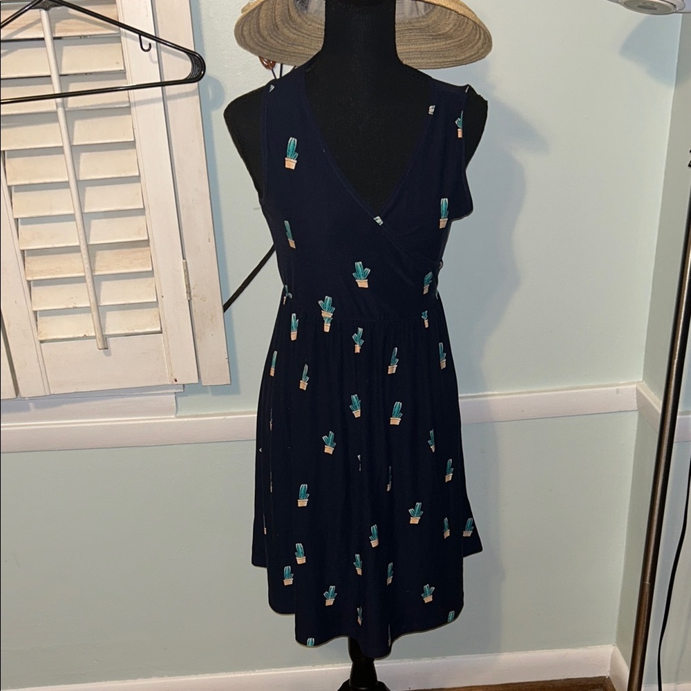 Navy Cactus Print Women's Dress